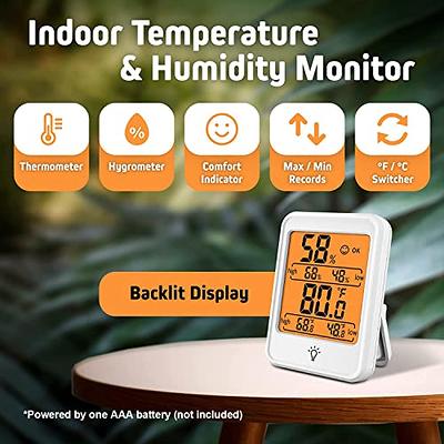 Indoor Outdoor Thermometer Wireless Digital Hygrometer Temperature and Humidity Monitor with Touchscreen LCD Backlight, 200ft/60m Range, Battery Inclu