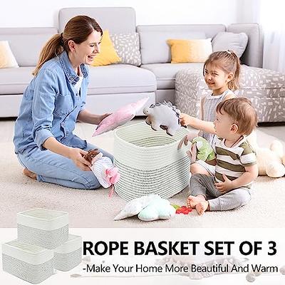 Woven Basket Set of 3 - Cotton Rope Decorative Storage Baskets