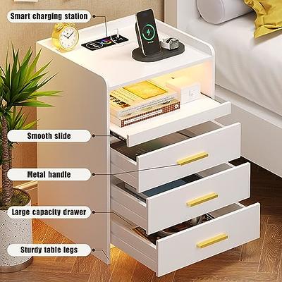 HNEBC Auto LED Nightstand with Charging Station, Smart Night Stand with  Wirelss/USB/Type-C, Bedside Table with Body Sensing Lights (White)