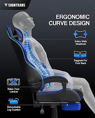 Soontrans Gaming Chair with Footrest and Ergonomic Massage Lumbar Pillow PU  Leather Office Chair, Black 