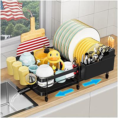 PXRACK Dish Drying Rack, Dish Rack for Kitchen Counter with Utensil Holder,  Space-Saving Durable Dish Drainer Organizer with Drainboard for Kitchen