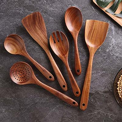 Wooden Spoons for Cooking 7-Pack - Bamboo Kitchen Utensils Set for