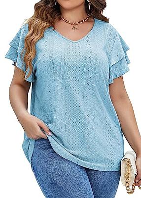  Womens Cardigan Ruffle Sleeve Summer Tops 2023 Casual Dressy  Shirts Fashion Plus Size Ruffle Sleeve Blouses Tunic Light Blue : Sports &  Outdoors