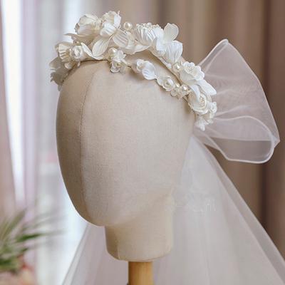 White Pearl veil for Bride Wedding,Bride Headband veil Bachelorette  party,Bachelorette Veil Alternative,Simple Hair Wedding Bride Bow