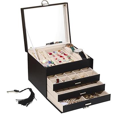 Jewelry Box, Jewelry Boxes for Women & Men with PU Leather, 2 Layer Large  Jewelry Organizer Storage Case with Lock, for Necklace Bracelets Earrings