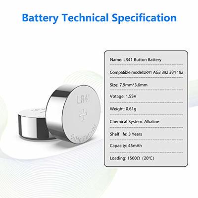 LR41 Battery AG3 L736 LR736 SR41 192 384 392 1.5V Alkaline