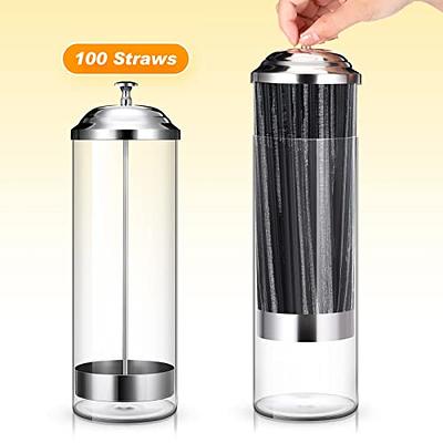 Straw Dispenser Drinking Straw Organizer Container with Stainless Steel Lid Transparent Drinking Straw Holder Striped Straw Drinking Straw for Kitchen