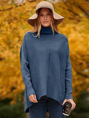 Caracilia Womens Sweaters Fall Winter Cowl Neck Batwing Sleeve Knit  Pullover Tunic Sweater Dresses 2023 Casual Trendy Clothes C8A7-dianlan-M  Indigo - Yahoo Shopping