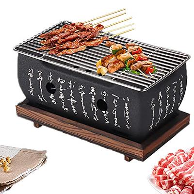 Charcoal Grill, 10.2in Portable Charcoal Grill Japanese Hibachi Grill with  Wooden Base, Portable Grill Smokeless Cast Iron Hibachi Grill Yakiniku Grill  Tabletop Grill - Yahoo Shopping