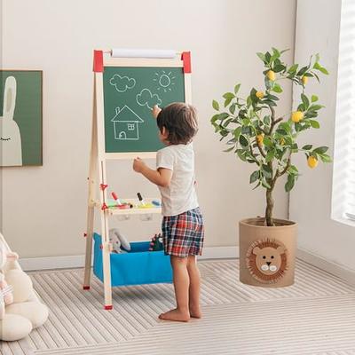 Double-sided Dry Erase Blackboard Easel with Trays - Wooden Frame