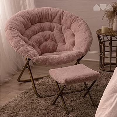 Milliard Cozy Chair with Footrest Ottoman Faux Fur Saucer Chair