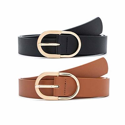 Womens Leather Belts for Jeans Pants - CR 1.3 Width Casual Ladies Belt - Fashion Center Bar Gold Buckle