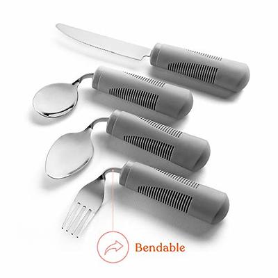 Special Supplies Adaptive Utensils (5-Piece Kitchen Set) Wide,  Non-Weighted, Non-Slip Handles for Hand Tremors, Arthritis, Parkinsons or  Elderly use - Stainless Steel Knives, Fork, Spoons - Red
