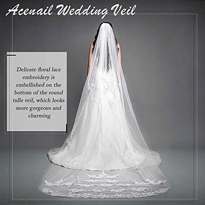  Unsutuo Wedding Veil Ivory Lace Applique Short Bride Veils  Shoulder Length Bridal Tulle Veil with Comb for Women and Girls : Clothing,  Shoes & Jewelry