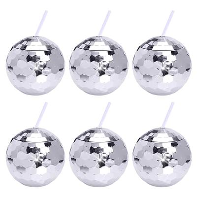 Whaline 4 Sets Disco Ball Cups Disco Mirror Ball Straws Disco Ball Stirrers  Set 20oz Silver