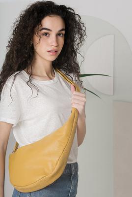 Peny Bag in Brown Suede Leather Shoulder Leather Banana Bag 