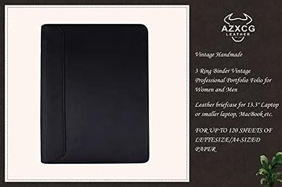 Leather Portfolio with 3 Ring Binder, Personalized Leather Binder Padfolio  Executive Folio Zippered, Engraved Leather Folder Portfolio Organizer