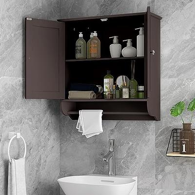 TaoHFE Black Bathroom Cabinet,Bathroom Wall Cabinet 2 Door Adjustable  Shelves,Over The Toilet Storage Cabinet,Black Bathroom Cabinet Wall