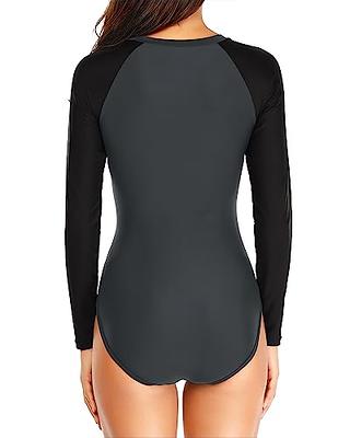 Daci Women's Long Sleeve Zipper Rash Guard Swimsuit with Built-in Bra and  Shorts | UPF 50+