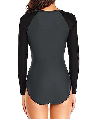 Daci Women Rash Guard Long Sleeve Zipper Bathing Suit with Built