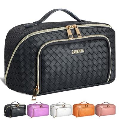 JAZD Large Capacity Travel Cosmetic Bag - Makeup Bag Opens Flat for Easy  Acce