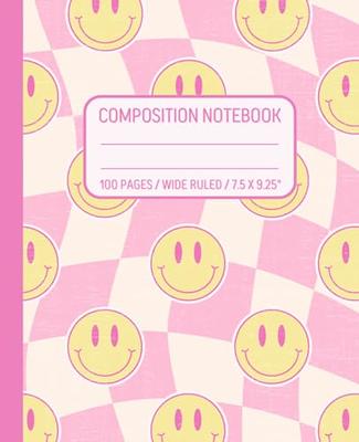 Notebook: Preppy Smiley Face Aesthetic, Cute Composition for Teen Girls  College Ruled, Lined Paper Note Book Journal, Pastel Purple