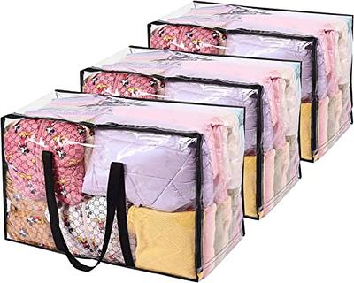 Fixwal 4 Pack Clear Clothes Storage Bags Vinyl Organizers with Sturdy  Zippers Reinforced Handle Plastic Moving Totes for Comforters, Blankets,  Linen