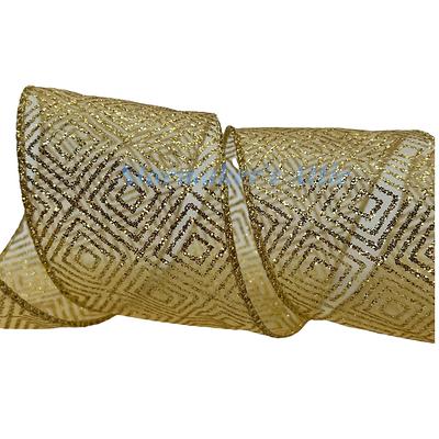 Wired Metallic Sheer Ribbon with Gold Stripes, 25 yards