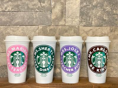 Custom Starbucks inspired reusable cold cup tumbler with straw