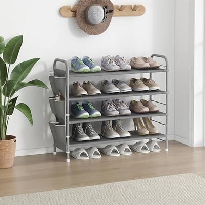  HITHIM 4 Tiers Small Shoe Rack,Narrow Stackable Shoe Shelf  Organizer,Sturdy Shoe Stand, Non-Woven Fabric Metal Free Standing Shoe Racks  for Entryway, Doorway and Bedroom Closet : Home & Kitchen