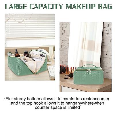 EACHY Travel Makeup Bag,Large Capacity Cosmetic Bags for Women,Waterproof  Portable Pouch Open Flat Toiletry Bag Make up Organizer with Divider and