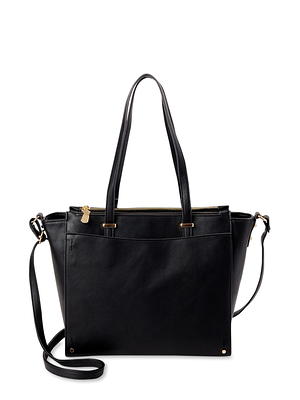 Time and Tru Women's Faux Leather Josephine Top Handle Crossbody Handbag  Black 