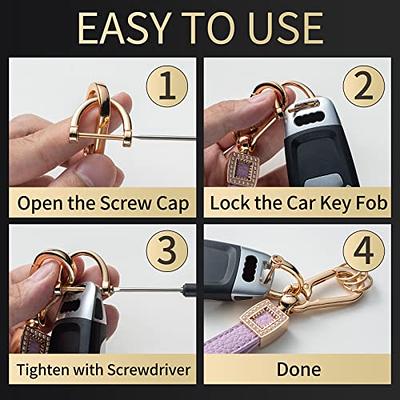 Gematay Microfiber Leather Car Keychain, Universal Car Key Fob Keychain Holder for Men and Women, White