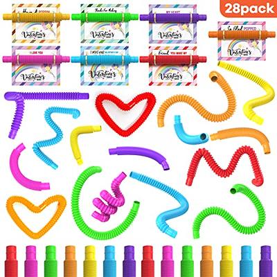 Pop Tubes Mini 24 Packs, Sensory Fidget Party Favors Bulk Toys for Kids,  Stress Relief for ADHD, ADD Toddlers, DIY Learning for Preschool,  Valentines