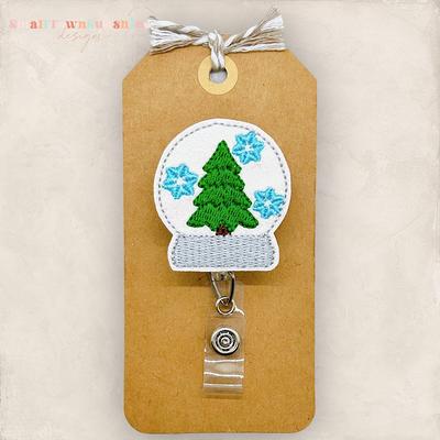 Snow Globe Penguin or Christmas Tree Glitter Badge Reel Badge