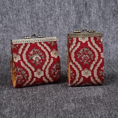 Vintage Handsewn Carpet Coin Purse Victorian Style Double Kiss Lock Card Pouch Ball Snap Clasp Bag Bridesmaid Gift for Her Oriental Color