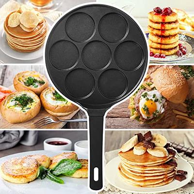 Non-stick Pancake Pan Griddle 10 Inch Grill Pan Mini Crepe Maker 7-Mold  Pancakes with Silicon Handle, Black