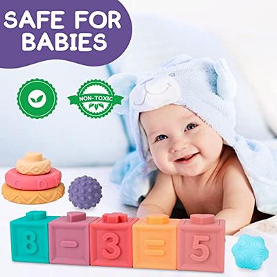 Jyusmile Baby Toys 6-12 Months, Montessori Toys for Babies 6-12 Months,  Incl Stacking Building Blocks & Soft Infant Teething Toys & Sensory Balls  for