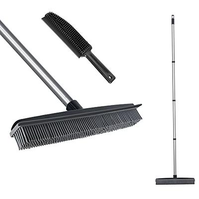 Rubber Broom Carpet Rake Pet Hair Remover Broom with Squeegee Extension  Push Broom for Carpet Hardwood Floor Tile Windows Cleaning