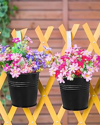 Metal Hanging Flower Pots for Railing Fence - 12 PCS Black Small