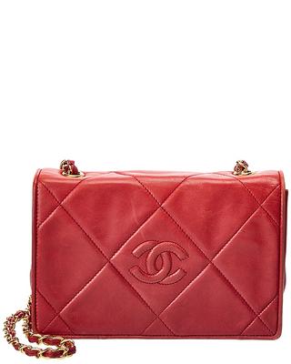 Chanel Red Quilted Lambskin Leather CC Single Flap Chain Shoulder