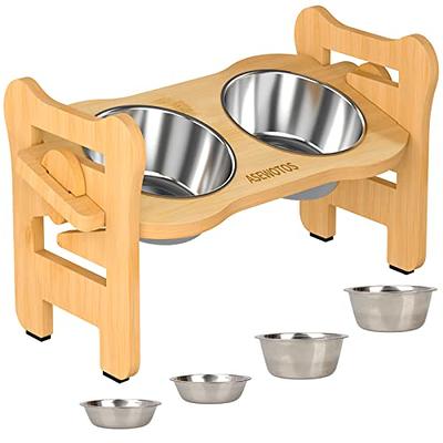 ASEWOTOS Elavated Dog Bowls,Bamboo Adjustable Elevated Dog Bowl