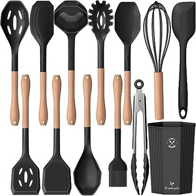 Silicone Cooking Utensils Kitchen Utensil Set - 8 Natural Acacia Wooden