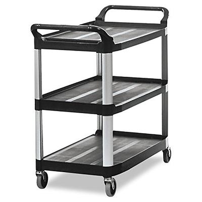  Rubbermaid Commercial Products Heavy Duty 3-Shelf Rolling  Service/Utility/Push Cart, 200 lbs. Capacity, Black, for  Foodservice/Restaurant/Cleaning/Workplace : Office Products