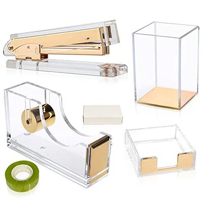 Office Supplies Set Desk Accessories With Acrylic Stapler, Staples Remover,  Tape Holder, Pen Holder, 1000 Staples, Pen, Phone Holder, Scissors, Binder  And Ruler - Temu