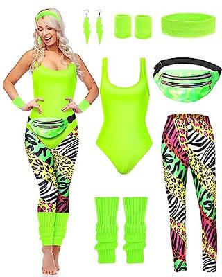 7 Pcs 80s Workout Costume 80s Accessories Set 80s 90s Leotard Legging Headband  Wristbands Leg Warmers Earrings Fanny Pack (Neon Style, Small) - Yahoo  Shopping