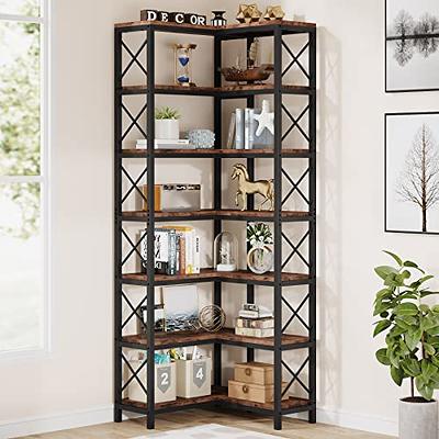 FATORRI Industrial Corner Bookshelf, 5 Tier Tall Corner Bookcase, Wood and Metal