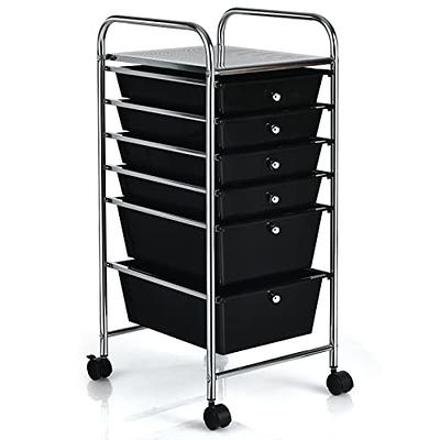 5-Tier Drawer Plastic Storage Cart with Wheels, Rolling Storage Containers with Drawers, Plastic Drawer Organizer Cart on Wheels, Narrow Cabinet