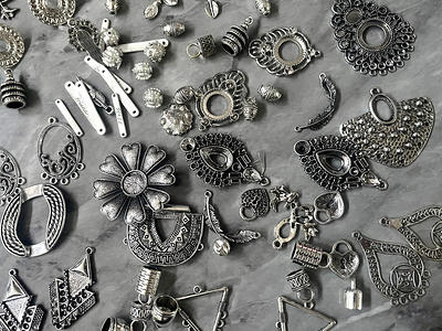 5 Silver Charms, Antique Tone Jewelry Making & Beading, Supplies
