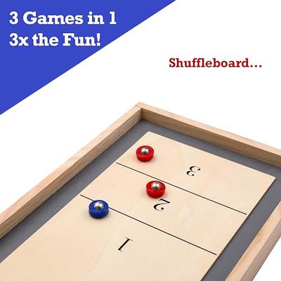 2-in-1 Solid Wood Mini Shuffleboard and Curling Tabletop Game Board Set  with 8 Rollers Great for Indoor and Outdoor Family Game